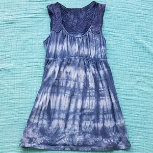 RXB Denim Blue Tie Dyed & Lace Tank Top